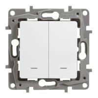 Переключатель двухклавишный с подсветкой белый автоматические зажимы  672216