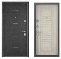 Дверь стальная  ТОРЭКС  DELTA-М10 COMBO 860 2050 левая (Черный шелк DL-1,ПВХ Бел.пер CК63,маг.упл)