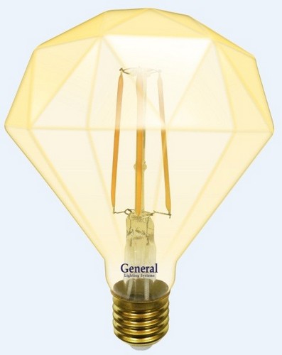 Лампа светодиодная General LOFT АЛМАЗ BS E27 10W 2700K 2K 120x155 филамент (нитевидная) золотая 6553