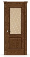 Дверь межкомнатная СИТИ ДОРС Бристоль-1 800*200 шпон Дуб мореный стекло бронза гравировка Ромбы