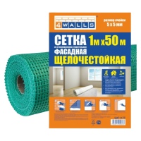 Сетка фасадная яч. 5 5 зеленая, плотность 160г м.кв., 1м 50м.п. рул. (РУЛОН)   4WALLS 9