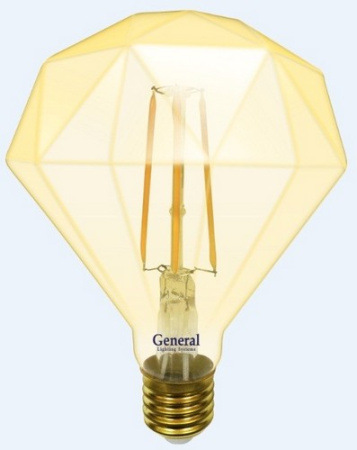 Лампа светодиодная General LOFT АЛМАЗ BS E27 10W 2700K 2K 120x155 филамент (нитевидная) золотая 6553