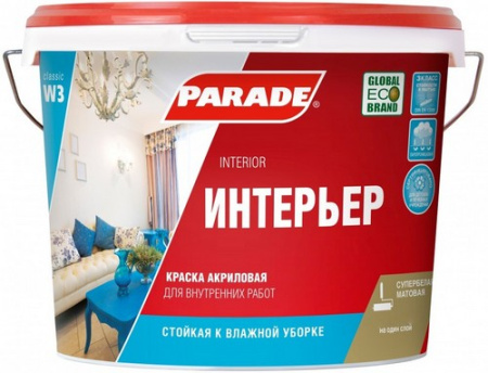 Краска акрил. PARADE W3 влагостойкая бел. мат. 2,5л.(Россия)