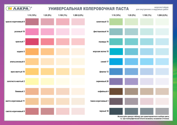 цветовая гамма Лакра