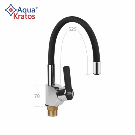 Смеситель для кухни AQUAKRATOS AK6938-7 картридж 35 мм на гайке с гиб. силикон. изливом Черный